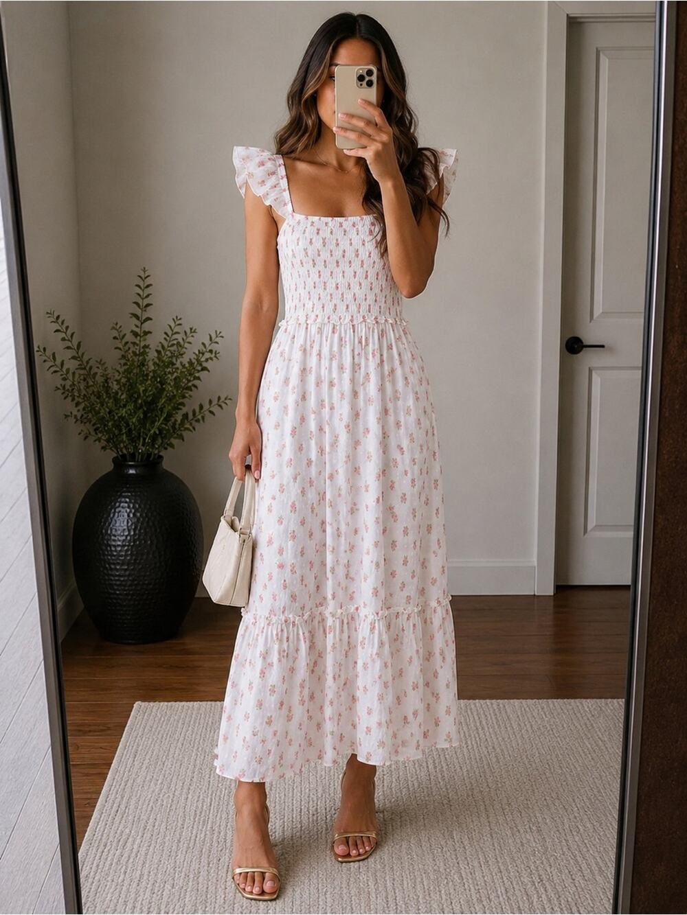 LoveShackFancy Smocked Maxi Dress Feminine Grandmillennial Cottage Pink Floral S